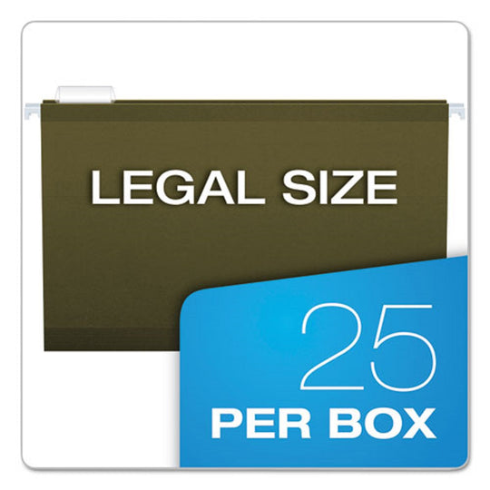 PENDAFLEX REINFORCED HANGING FILE FOLDERS W/PRINTABLE TAB INSERS, LEGAL SIZE, 1/5 TABS - STD. GREEN