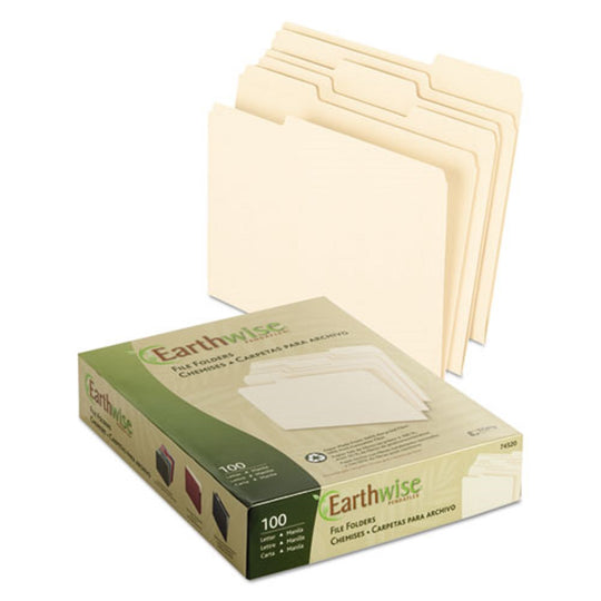 EARTHWISE BY PENDAFLEX 100% RECYCLED FILE FOLDER, 1/3 CUT TABS ASSORTED - MANILA