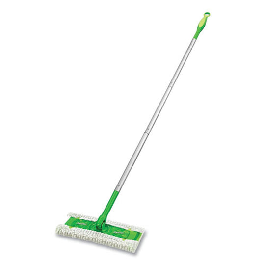 SWEEPER MOP - WHITE CLOTH HEAD - 46" GREEN/SILVER ALUMINUM/PLASTIC HANDLE