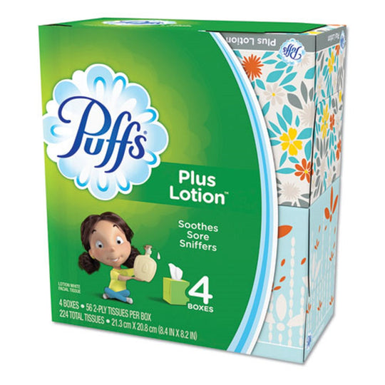 PUFFS PLUS LOTION FACIAL TISSUE - 1 PLY - WHITE - 56 SHEETS/BOX - 24 PACKS/CARTON