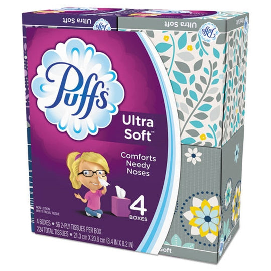 PUFFS ULTRA SOFT FACIAL TISSUE  - 2 PLY - WHITE - 56 SHEETS/BOX - 4 BOXES/PACK