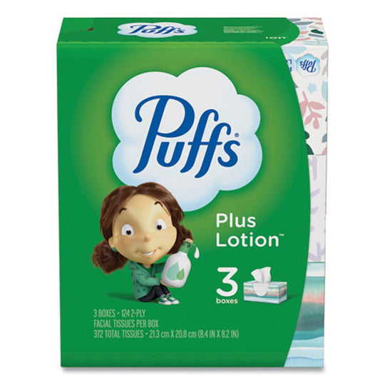 PUFFS PLUS LOTION FACIAL TISSUE, WHITE - 2-Ply - 124 SHEETS/BOX - 3 BOXES/PACK