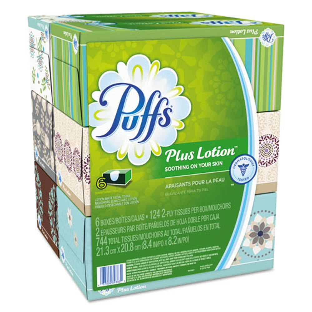 PUFFS PLUS LOTION FACIAL TISSUE - WHITE - 2 PLY - 124 SHEETS/BOX - 3 BOXES/PACK - 8 PACKS/CARTON