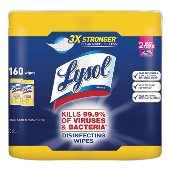 LYSOL DISINFECTING WIPES - LEMON AND LIME BLOSSOM - 80 WIPES/CANISTER - 2 CANISTERS/PACK