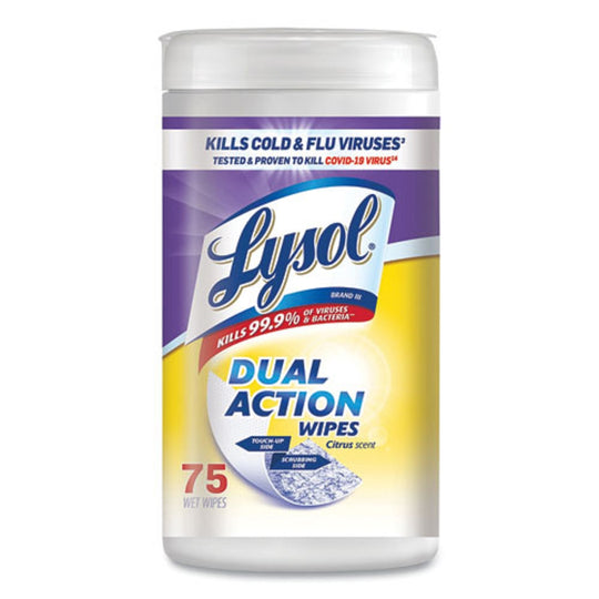 LYSOL DUAL ACTION DISINFECTING WIPES - CITRUS - 75/CANISTER - 6/CARTON