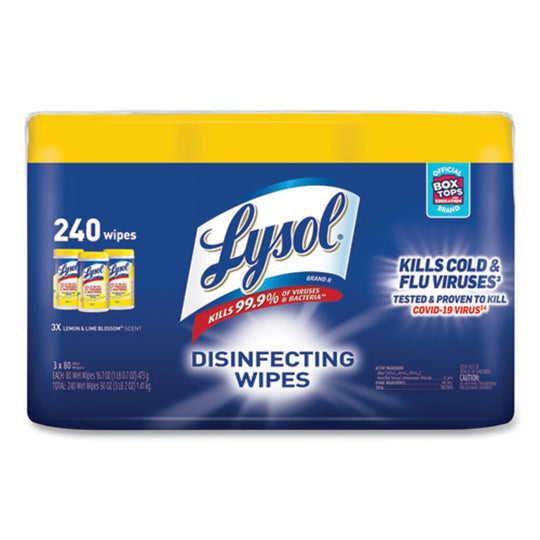 LYSOL DISINFECTING WIPES - LEMON AND LIME BLOSSOM - 80 WIPES/CANISTER - 3 CANISTERS/PACK - 2 PACKS/CARTON