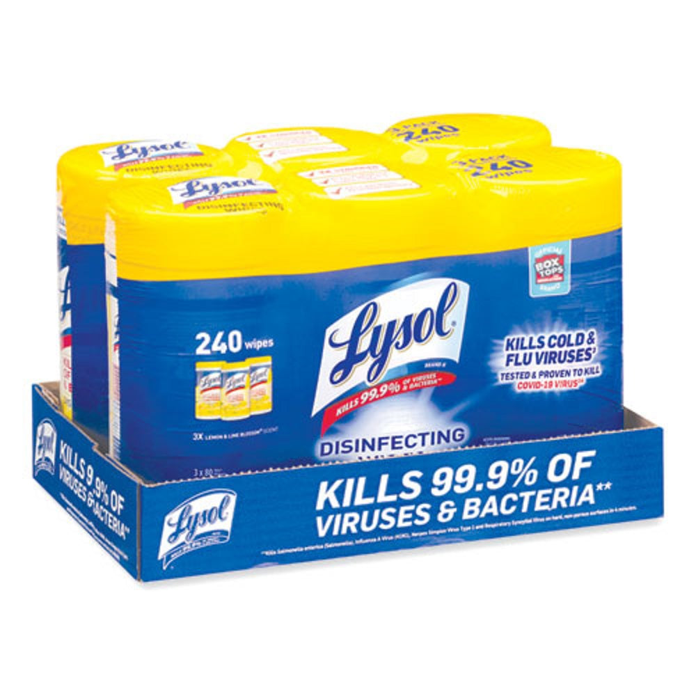 LYSOL DISINFECTING WIPES - LEMON AND LIME BLOSSOM - 80 WIPES/CANISTER - 3 CANISTERS/PACK - 2 PACKS/CARTON