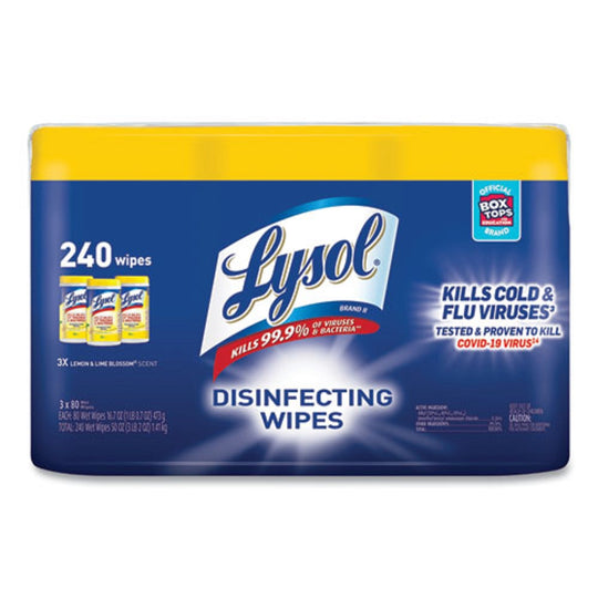 LYSOL  DISINFECTANT WIPES - LEMON AND LIME BLOSSOM - 3 CANISTERS/PACK