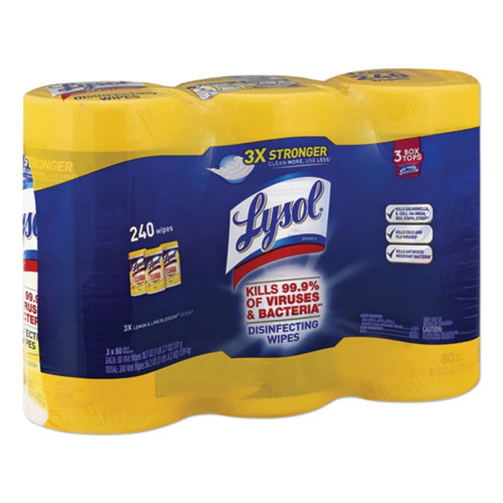 LYSOL  DISINFECTANT WIPES - LEMON AND LIME BLOSSOM - 3 CANISTERS/PACK