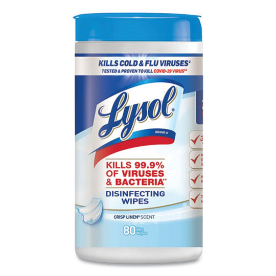 LYSOL DISINFECTING WIPES - CRISP LINEN - 80 WIPES/CANISTER - 6 CANISTERS/CARTON