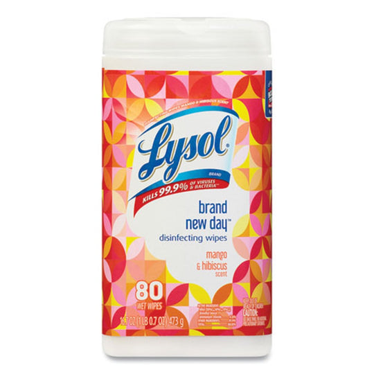 LYSOL DISINFECTING WIPES - MANGO AND HIBISCUS - 80 WIPES/CANISTER - 6 CANISTERS/CARTON