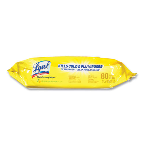 LYSOL DISINFECTANT  WIPES FLATPACKS - LEMON AND LIME BLOSSOM - 80 WIPES/FLAT PACK - 6 FLAT PACKS/CARTON