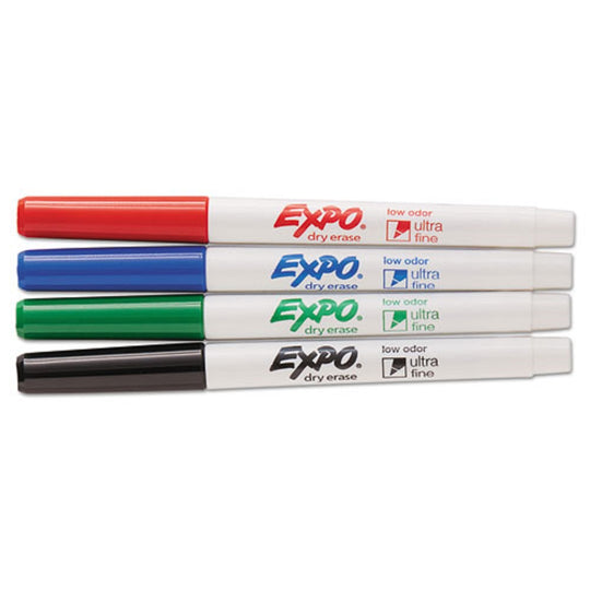 EXPO LOW-ODOR DRY ERASE MARKERS, EXTRA FINE NEEDLE TIP