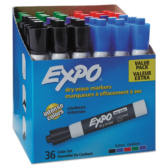 EXPO LOW-ODOR DRY ERASE CHISEL TIP MARKERS