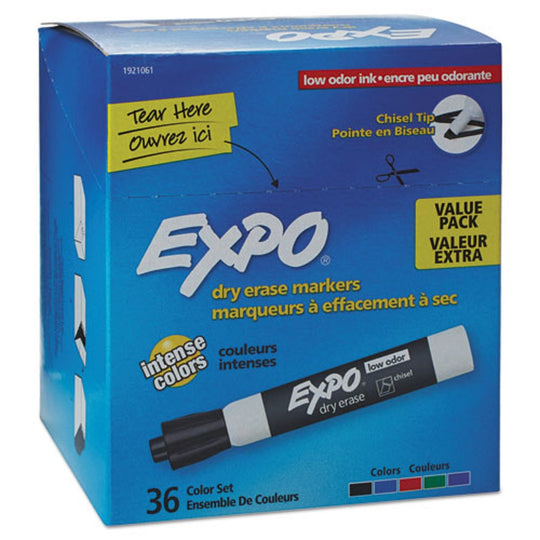 EXPO LOW-ODOR DRY ERASE CHISEL TIP MARKERS