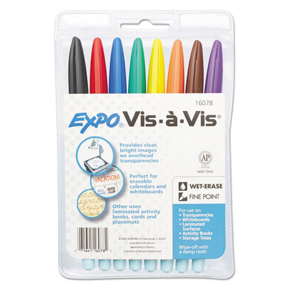 WET ERASE MARKER - FINE BULLET TIP - ASSORTED COLORS  8/SET