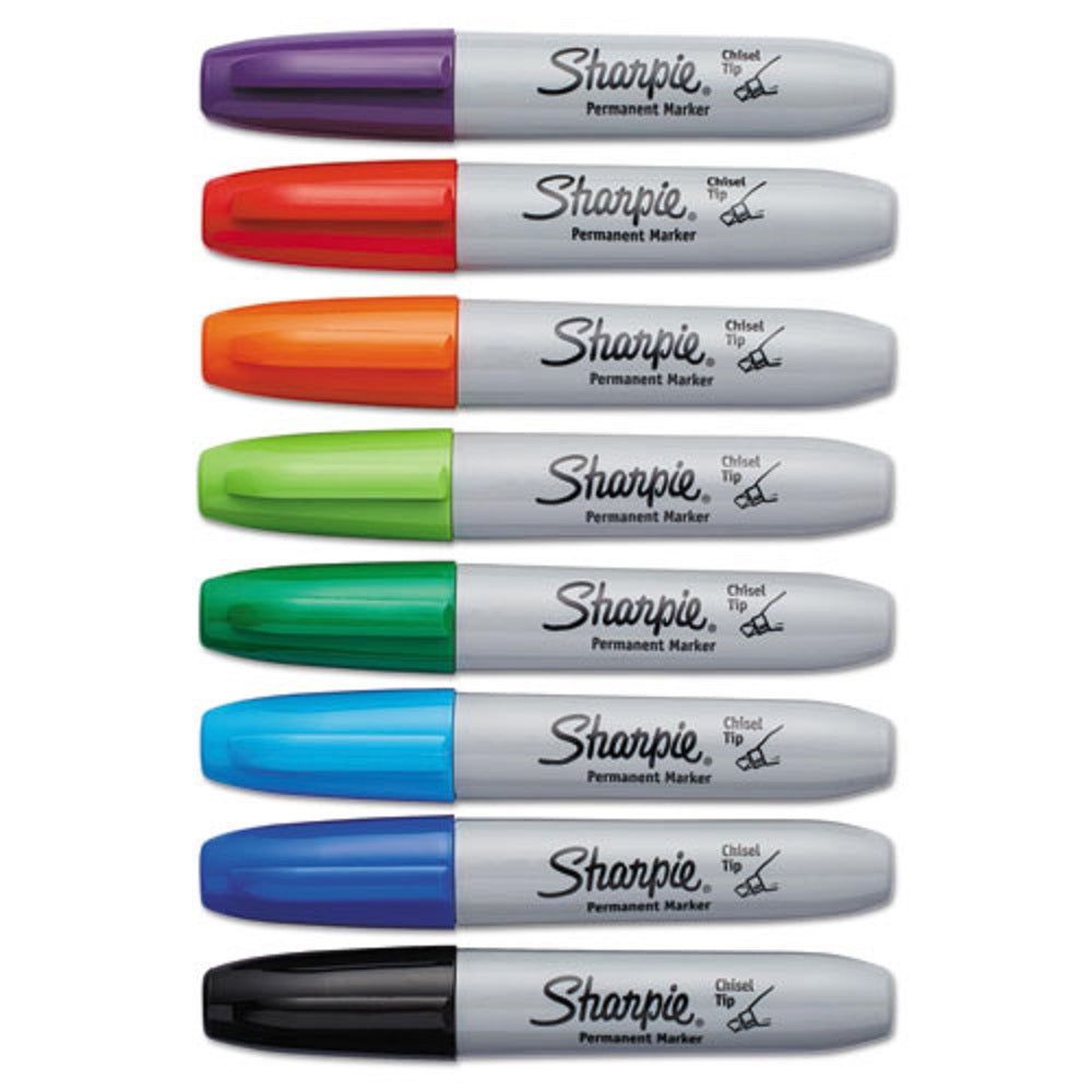 SHARPIE CHISEL TIP PERMANENT MARKER, MEDIUM CHISEL TIP, ASSORTED COLORS  8/SET