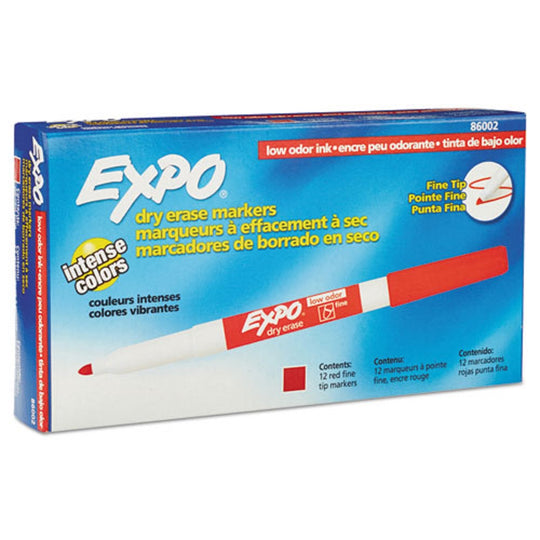 EXPO LOW-ODOR DRY ERASE MARKERS, FINE BULLET TIP - RED