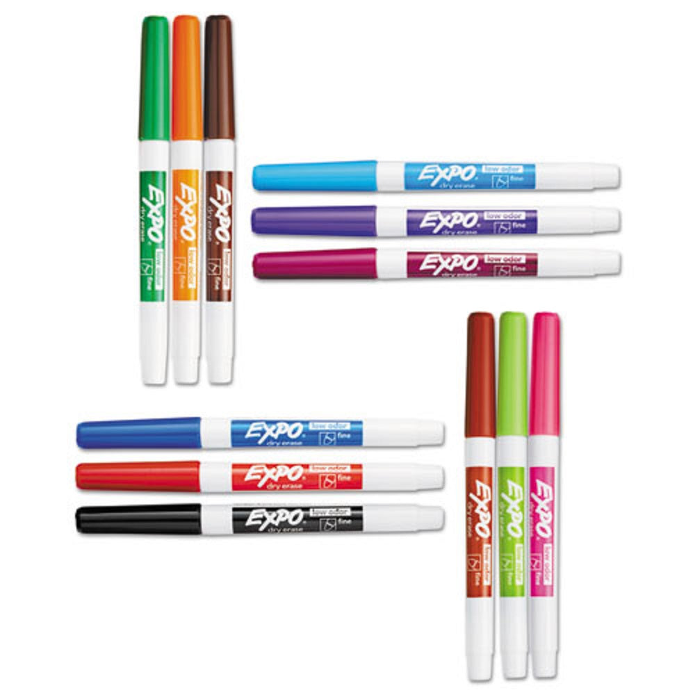 LOW-ODOR DRY-ERASE MARKER, FINE BULLET TIP, ASSORTED COLORS, 12/SET