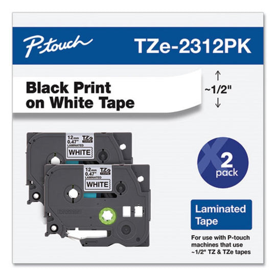 TZe STANDARD ADHESIVE LAMINATED LABELING TAPES - BLACK on WHITE - 2/PACK