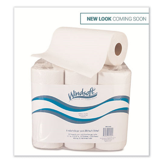 WINDSOFT KITCHEN ROLL TOWELS - 2 PLY - WHITE - 72 SHEETS/ROLL, 6 ROLLS/PACK